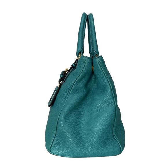 Auth PRADA Turquoise Leather Tote Bag - Picture 4 of 14